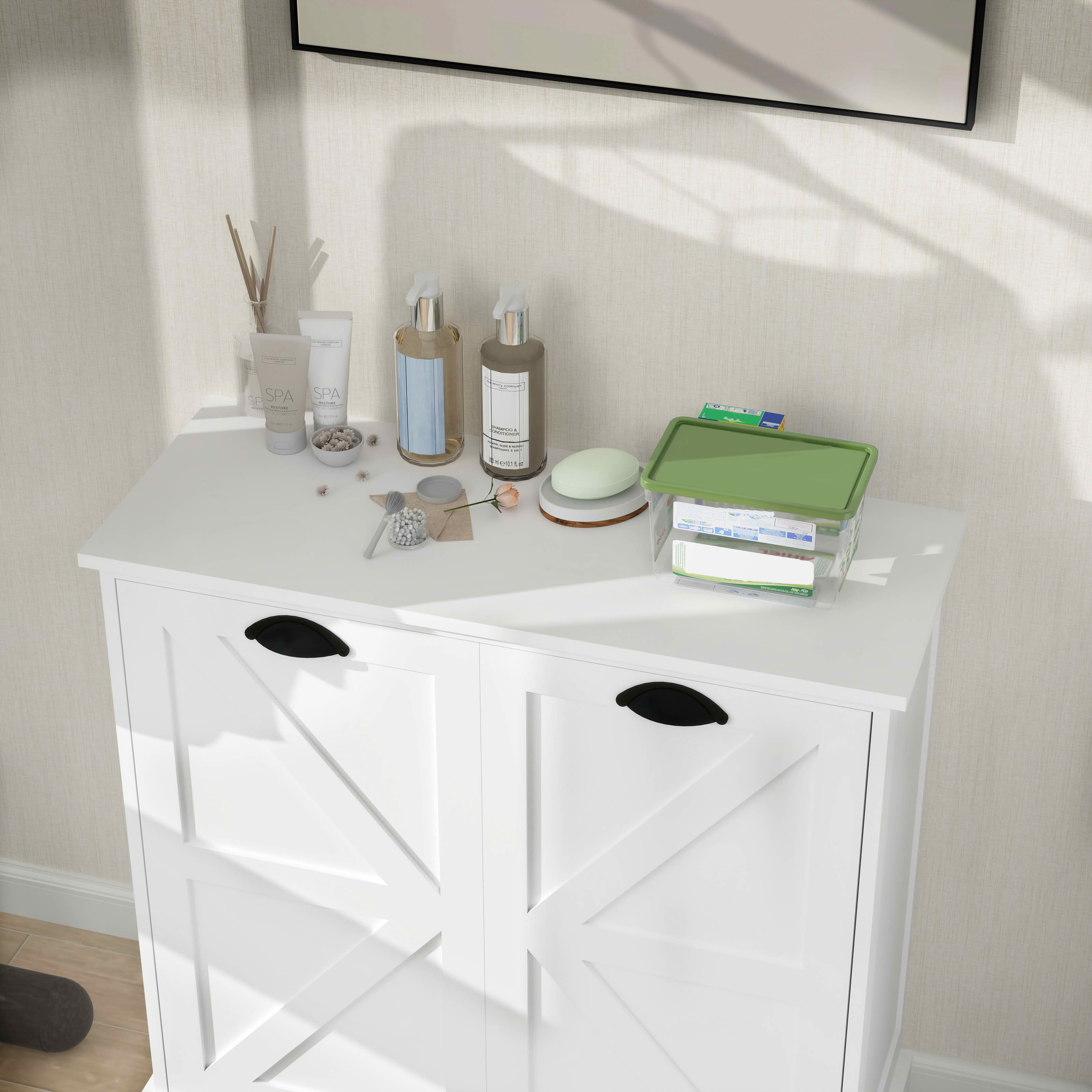 MAYEERTY Two-Compartment Tilt-Out Laundry Sorter Cabinet White