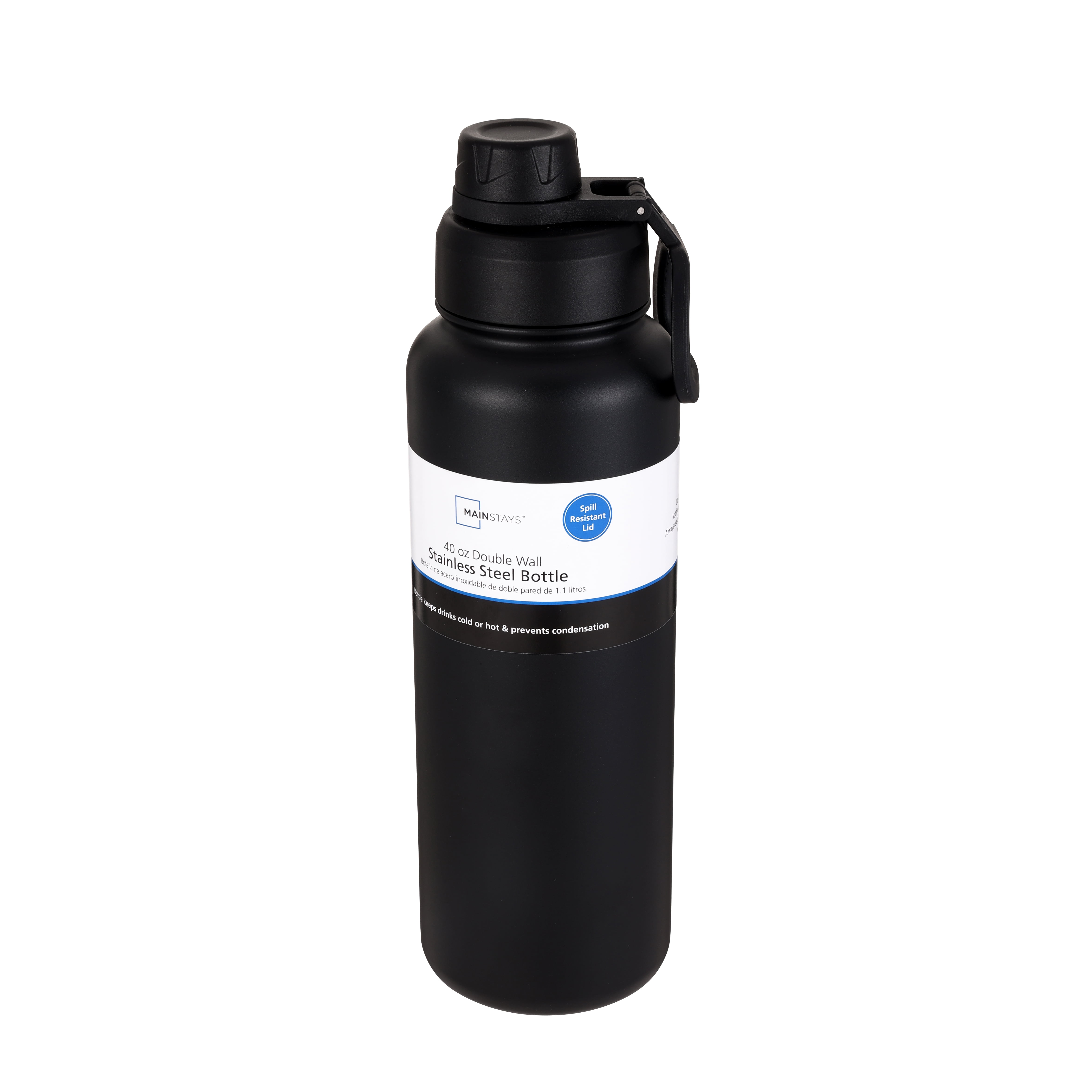 Mainstays 40 oz Black Stainless Steel Double-Wall Water Bottle