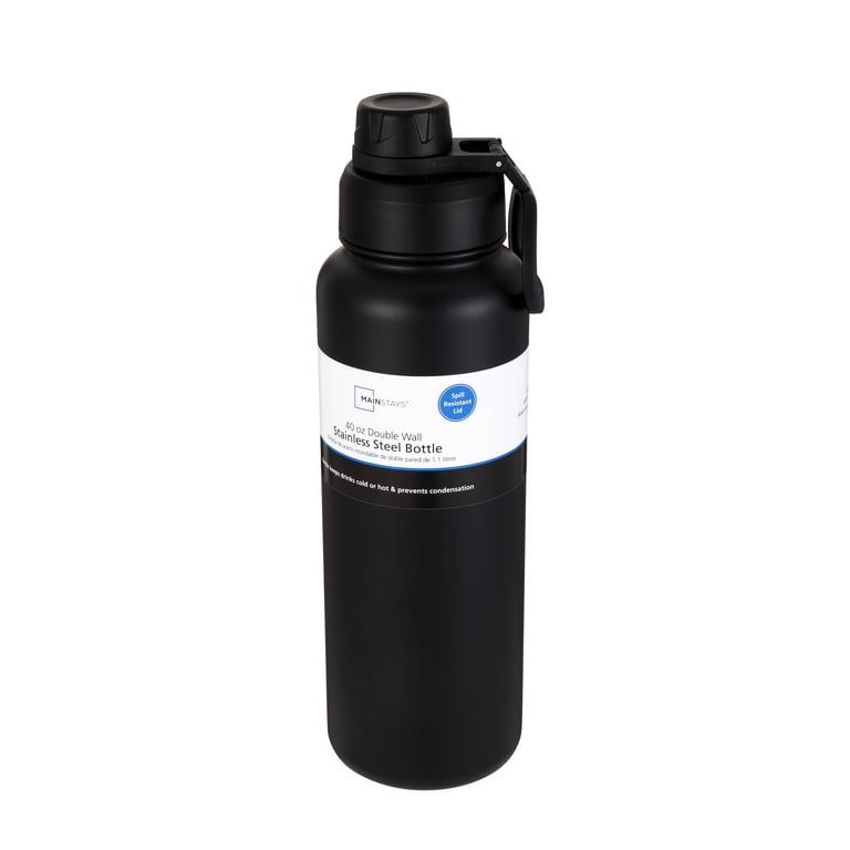Mainstays Water Bottle 40 oz Black Stainless Steel Double Wall