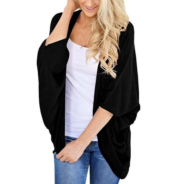Women Loose Kimono Cardigans Batwing Sleeve Sheer Shawl Cover ups