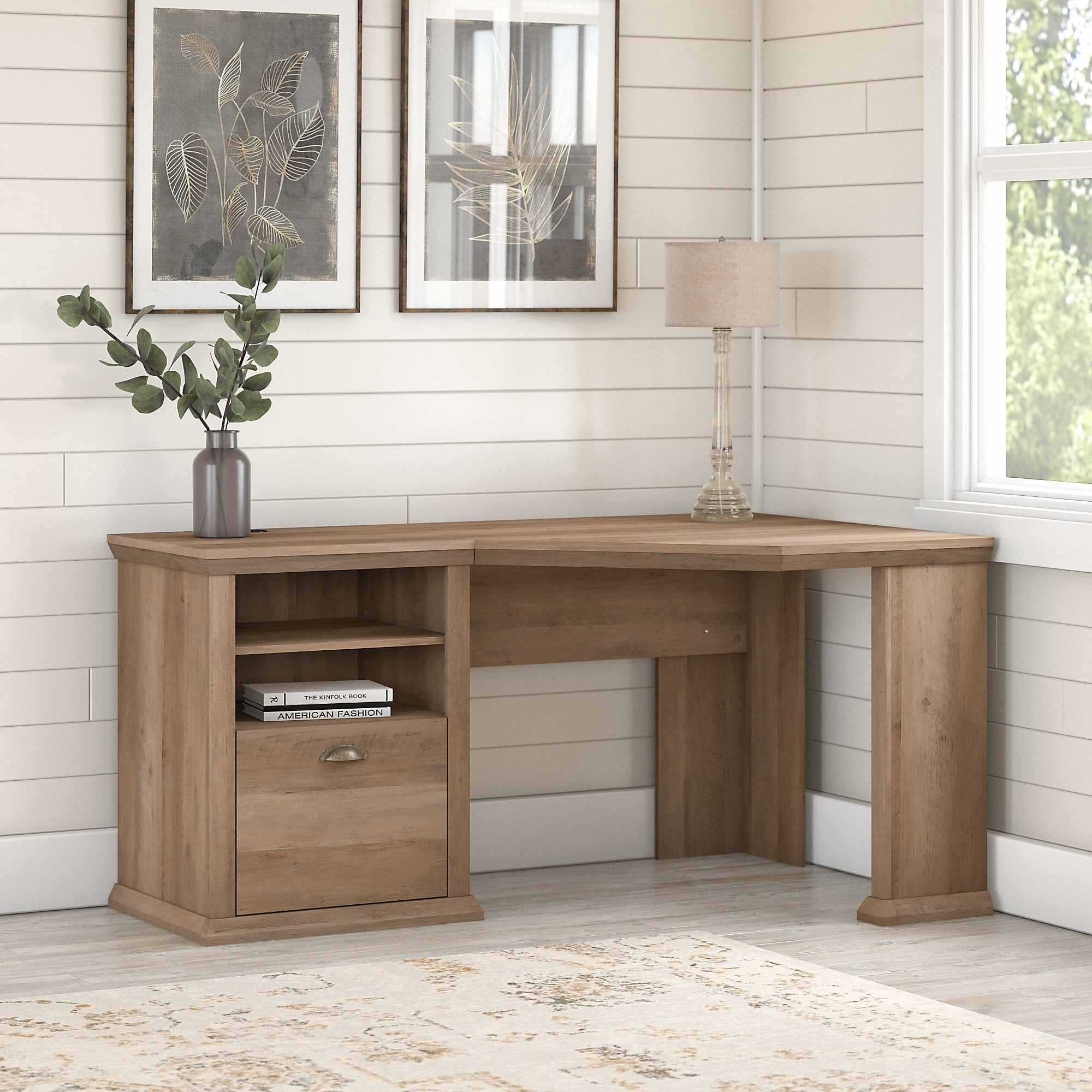 Bush Furniture Yorktown 60W Corner Desk with Storage, Brown