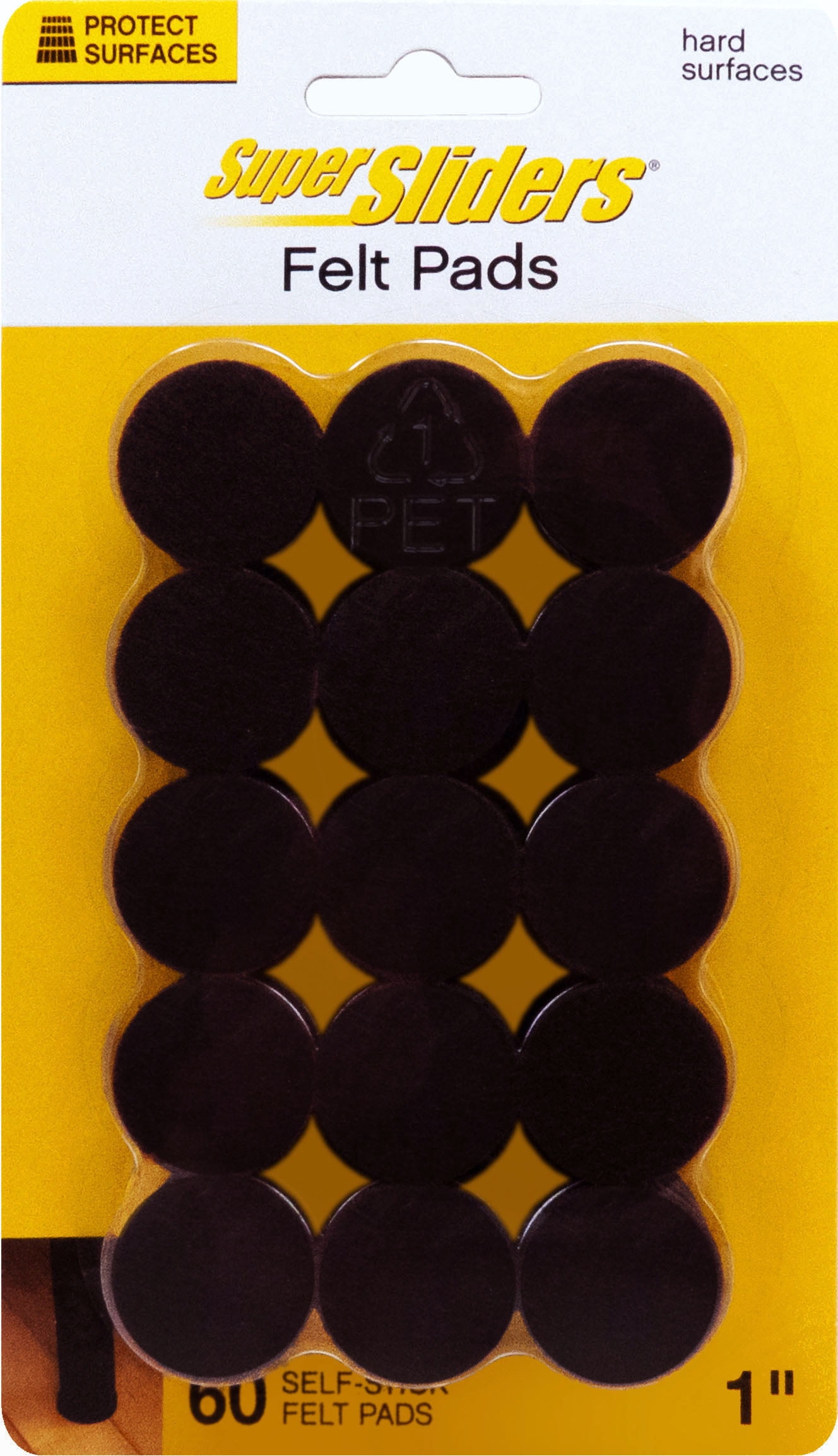 Super Sliders 1-Inch Round Self-Stick Felt Furniture Pads for Hardwood, Brown, 60 Pack