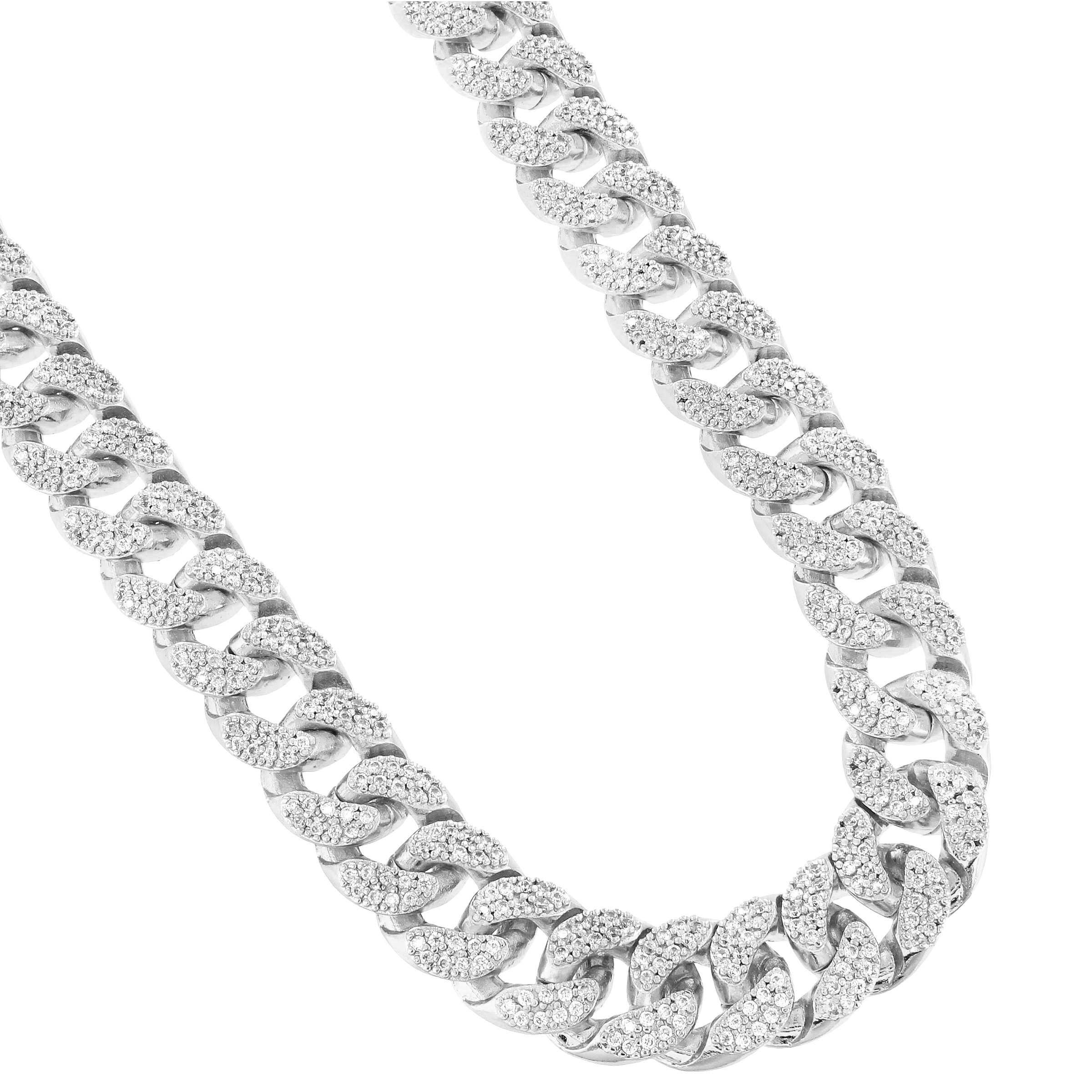 Miami Cuban Link 18 inch Chain 15mm Necklace for Men Iced Out Lab Diamonds Silver Tone Heavy
