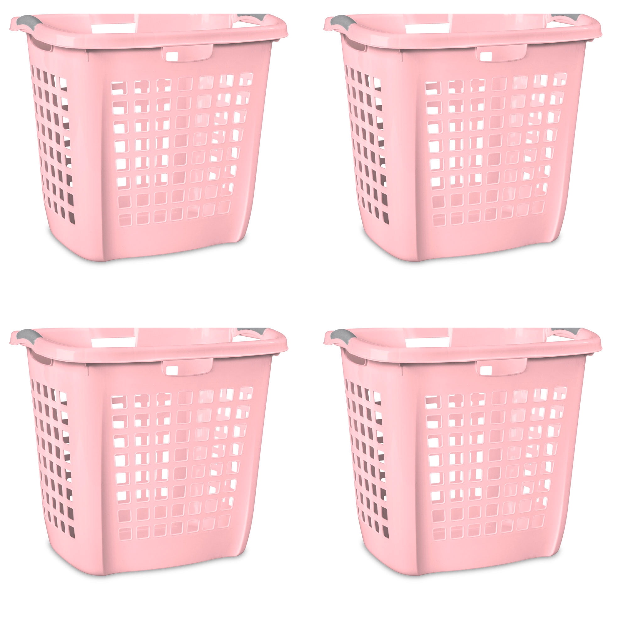 Sterilite Ultra Easy Carry Laundry Basket, 2.1 Bushel Plastic Hamper, Pink Frost, 4 Pack