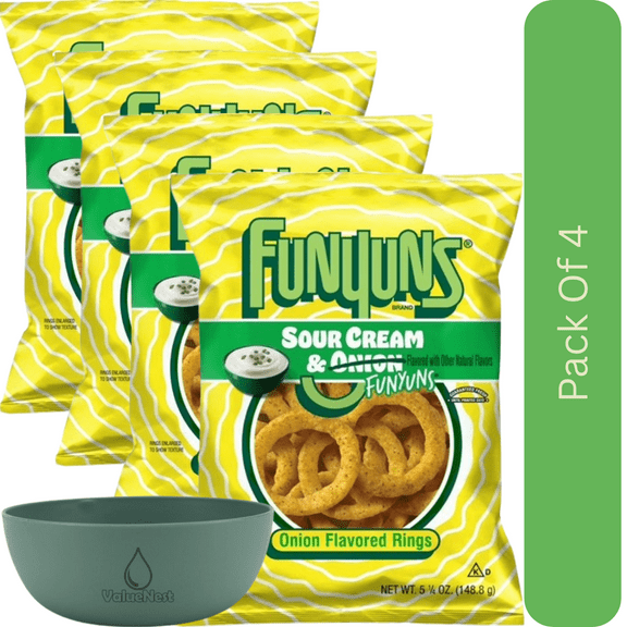 Funyuns Sour Cream and Onion Snack Rings, 5.25 oz Bag With Olive Green Bowl By ValueNest