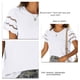thumbnail image 5 of Camiseta informal de manga corta con cuello redondo y encaje para mujer, Tops de verano de Color puro para ir de compras y citas, 5 of 6