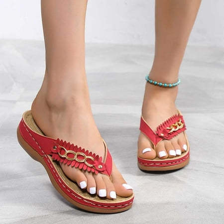 

Kukoosong Flat Sandals Women Flip Flops for Women Summer Ladies Flip-Flops Wedge Heel Slippers Sandals Casual Flip Flops Women Shoes Red Size 36