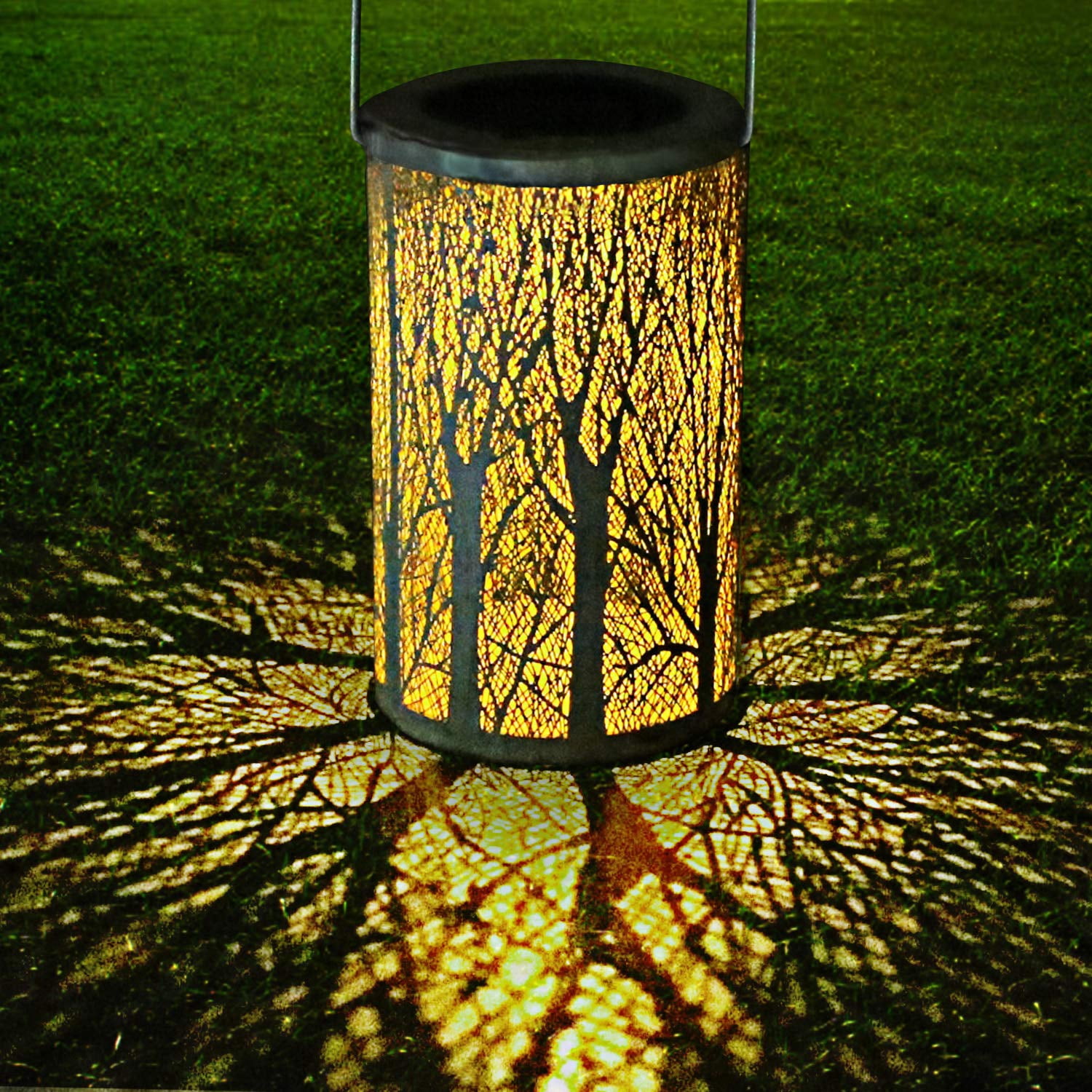 LED Solar Lantern for Outdoors, Solar Garden Hanging Lantern Cylindrical Night Light Waterproof IP44 with Light Sensitivity