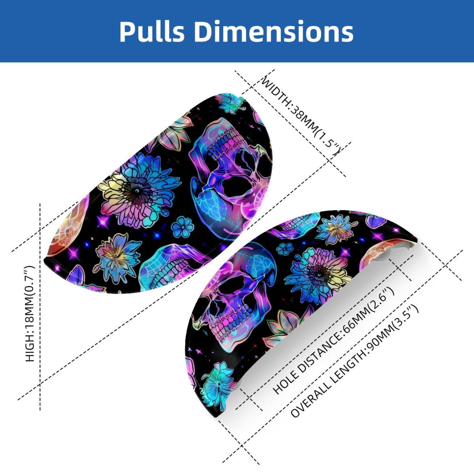 PhooArto 6 Pcs Cup Drawer Pulls, Neon Skull Flowers Pattern Shell Shape Handles Cabinet Knobs for Dresser Cupboard Closet Wardrobe with Screws