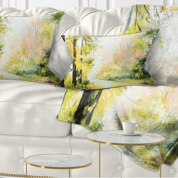Designart Road in Colorful Forest - Landscape Printed Throw Pillow - 12x20