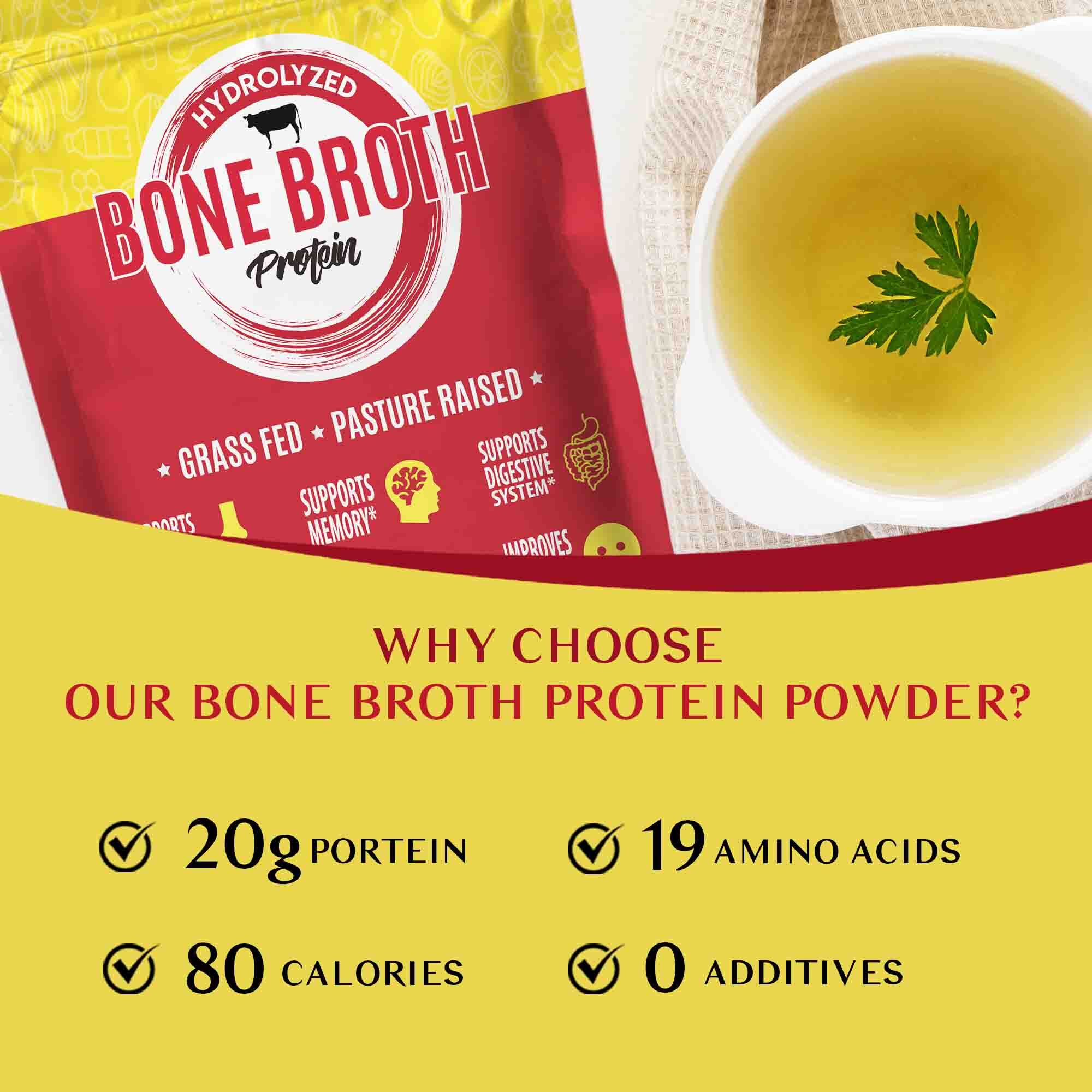 Zammex Low Sodium Drinkable Bone Broth Protein Powder, Grass Fed Beef ...