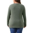 thumbnail image 4 of DARING DIVA Women's Plus V Neck Long Sleeve Basic Ribbed Blouse 1X Green, 4 of 6