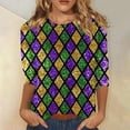 thumbnail image 2 of Mardi Gras Shirts for Women 3/4 Sleeve Carnival Graphic Top, Crew Neck Casual Tee, Soft Loose Fit Parade Outfit for Festival Party, 2 of 5