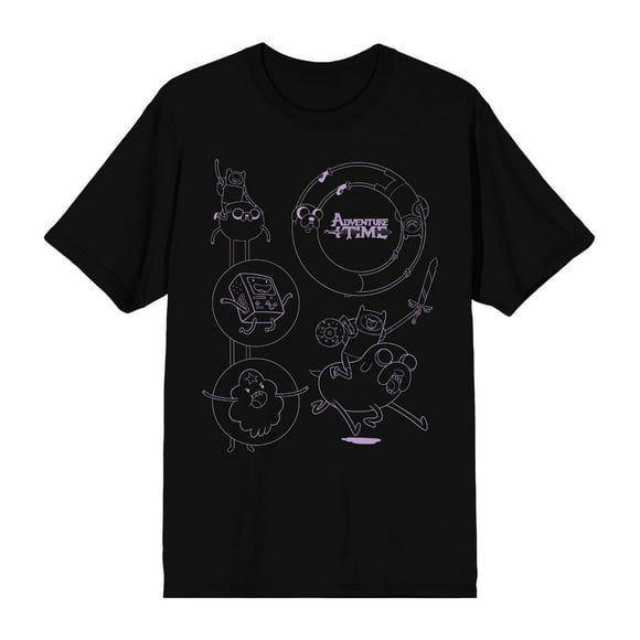 T-Shirt Noir Adventure Time Groupe Action Shot