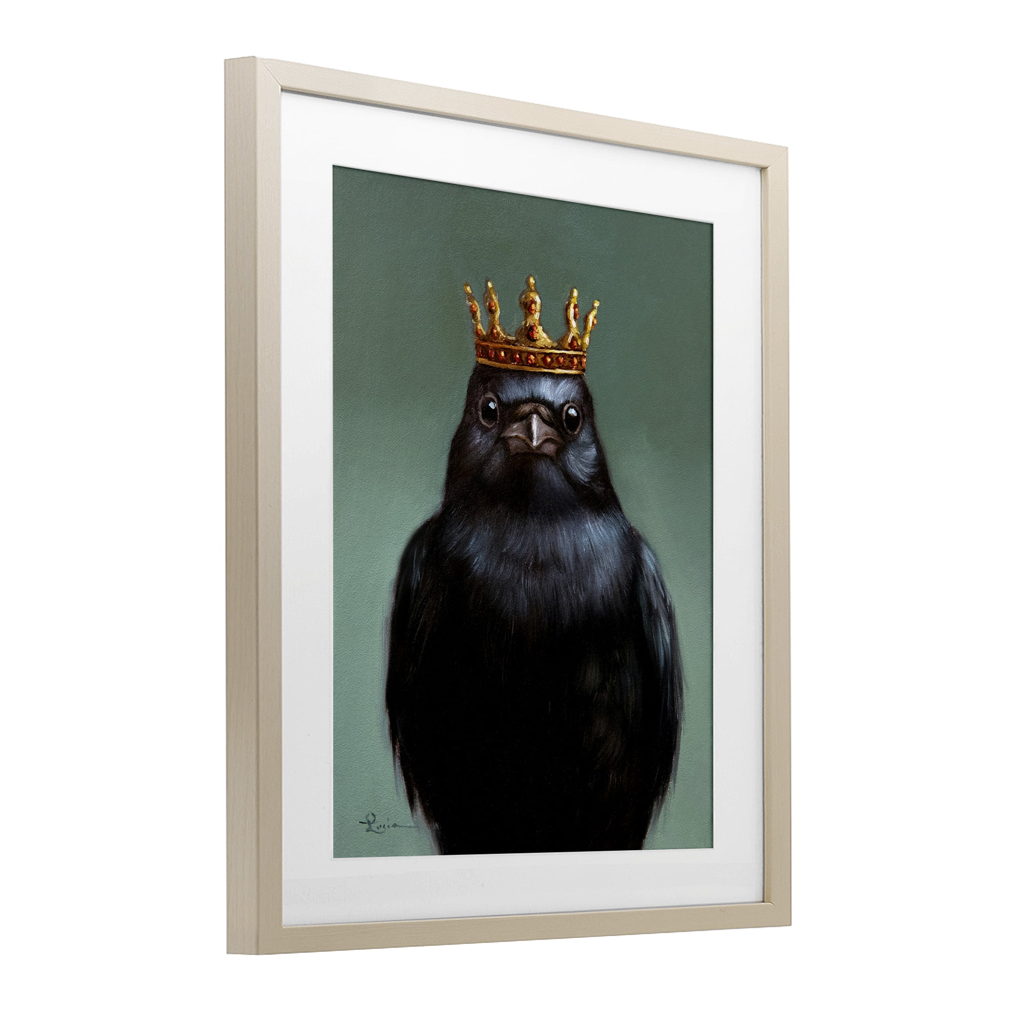 King Crow Portrait Birch Framed Print Under Glass, design by Lucia Heffernan