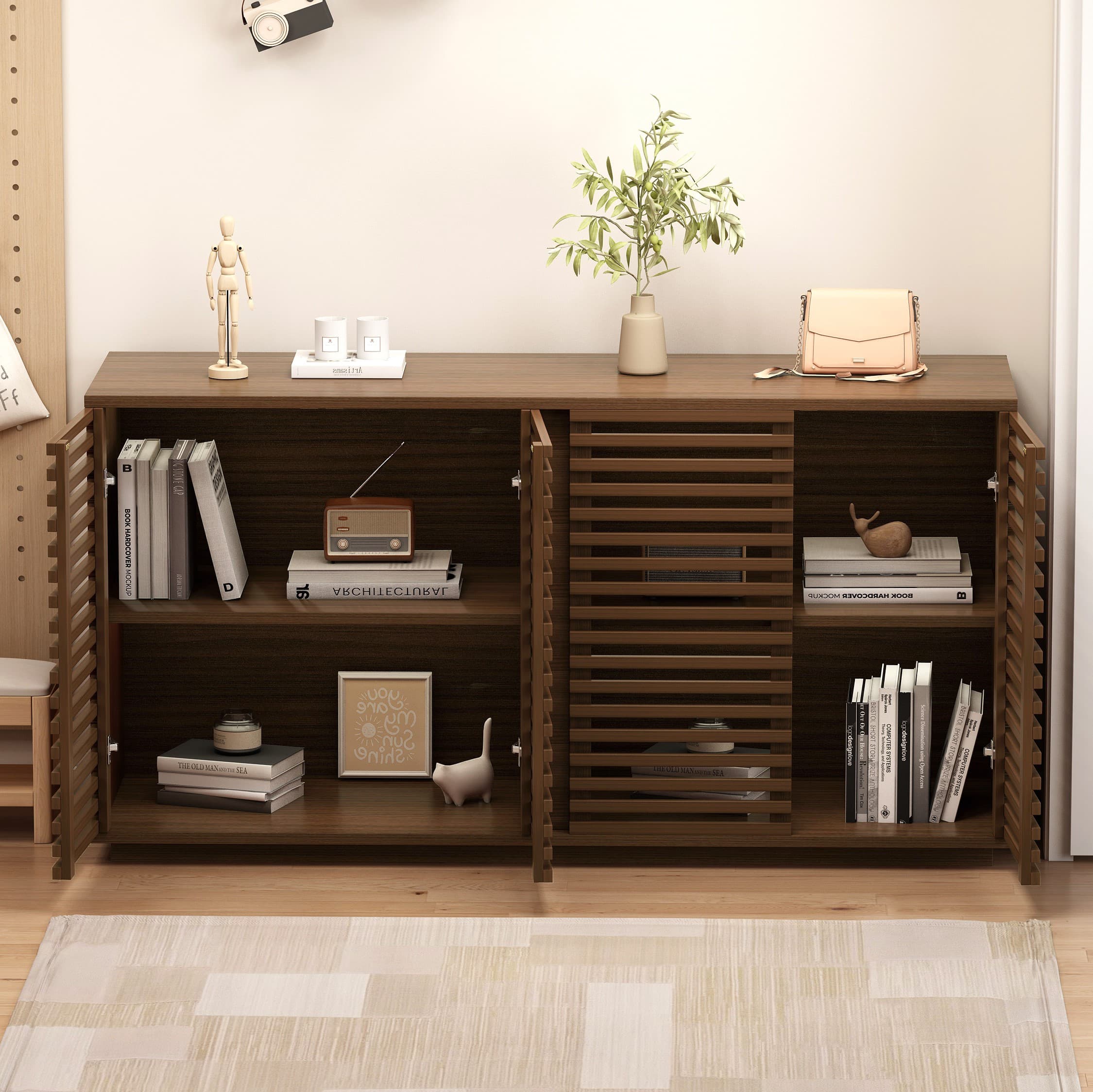 Aukfa Multi-Functional Sideboard Buffet Cabinet,Accent Storage Credenza for Dining & Living Space,Oak