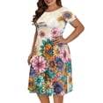 thumbnail image 4 of SCRAWLGOD Flowers Dragonfly Dress for Women Casual Summer Midi Dress with Sleeves Breathable One-Piece Dress for Women Summer Wide Neck Midi Skater Dress Size M for Picnic, 4 of 7