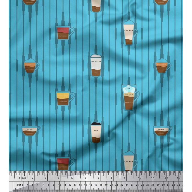 Soimoi Poly Georgette Fabric Stripe & Drinks Summer Designs Print Sewing Fabric Yard 42 Inch Wide