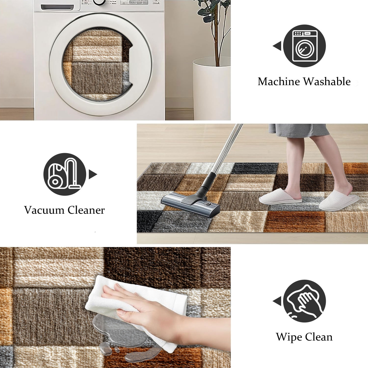 3 Piece Kitchen Rug Set, Non-Slip And Washable, Abstract Pattern Kitchen Hallway Rug, Soft And Comfortable, Suitable For Sinks, Floors, Entrances, Hallways and Bathrooms