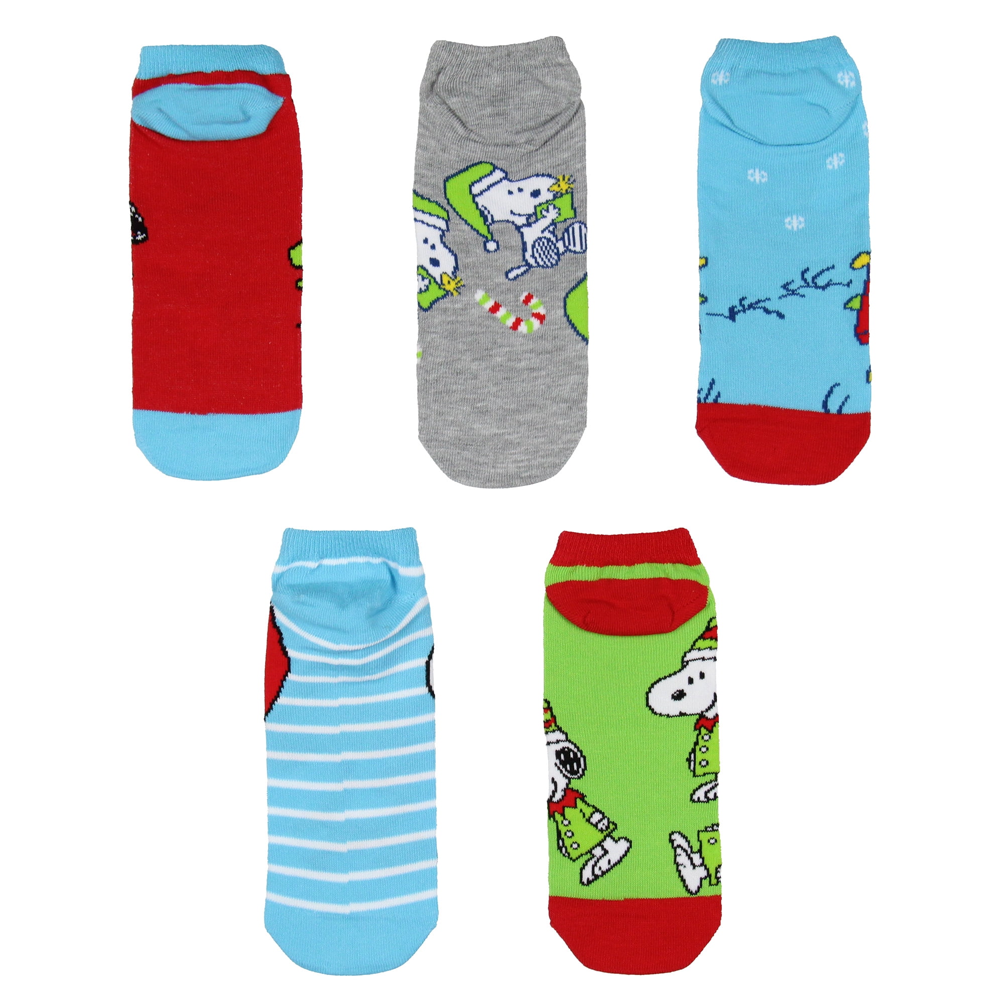 Peanuts Snoopy Women's Holiday Inspired Mix and Match 5-Pack Adult No-Show Ankle Socks Shoe Size 4-10