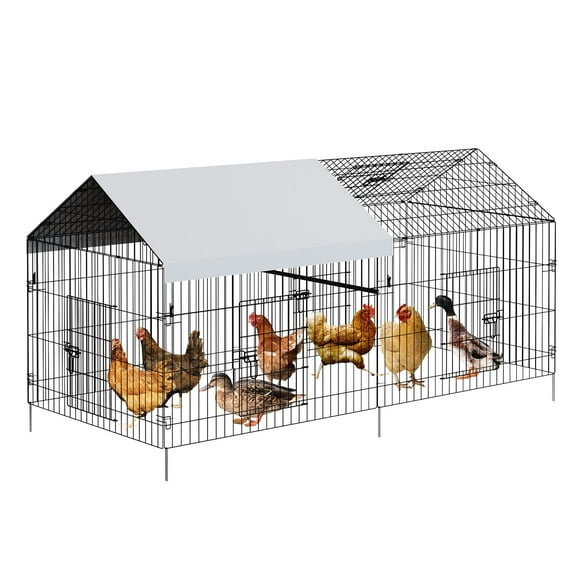 Litake Metal Chicken Coop, 86"×40"×40" Chicken Run for Yard with Waterproof Cover, Portable Poultry Cage, Metal Chicken Cage for Outdoor Backyard Farm Chicken Rabbit Duck