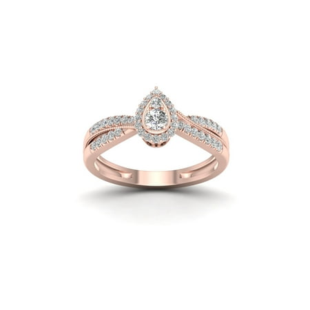 1/3Ct TDW Diamond 10k Rose Gold Pear Shape Halo Engagement (Best Diamond Shape For Engagement Ring)