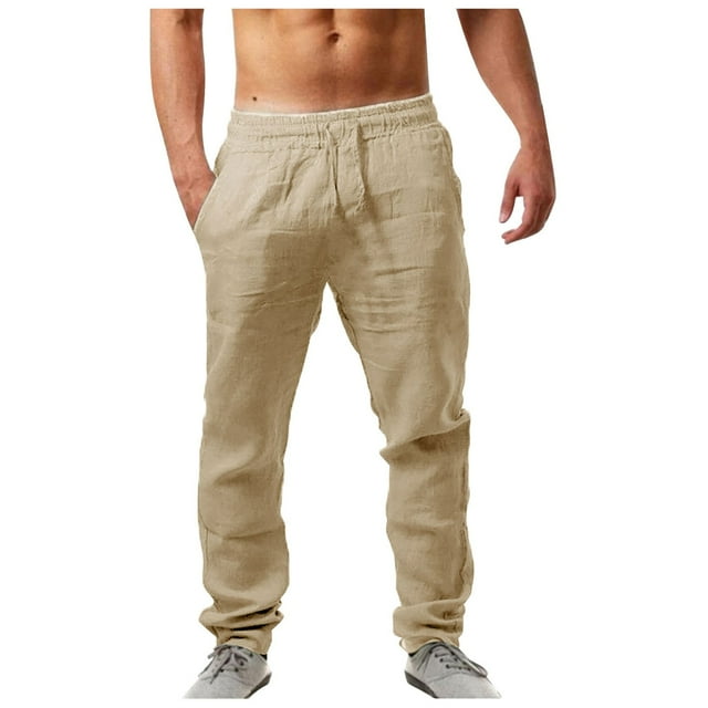 Pantalons pour Hommes Chino Cargo Mode Coton Lin Pantalons Décontractés devant Plat Été Respirant