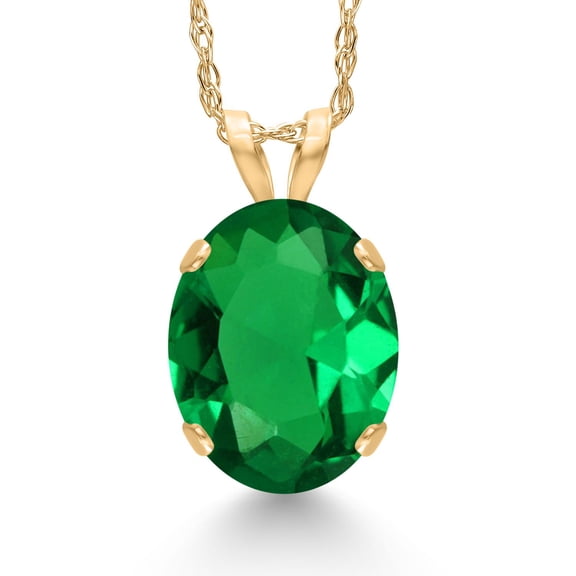 Gem Stone King 14K Yellow Gold Green Nano Emerald Pendant Necklace for Women (2.20 Cttw, Gemstone May Birthstone, Oval 10X8MM, With 18 inch Chain)