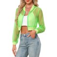 thumbnail image 4 of INSPIRE CHIC Bomber Crop Jacket for Women's Sheer Mesh Lightweight Long Sleeve Jackets XL Shiny Green, 4 of 6