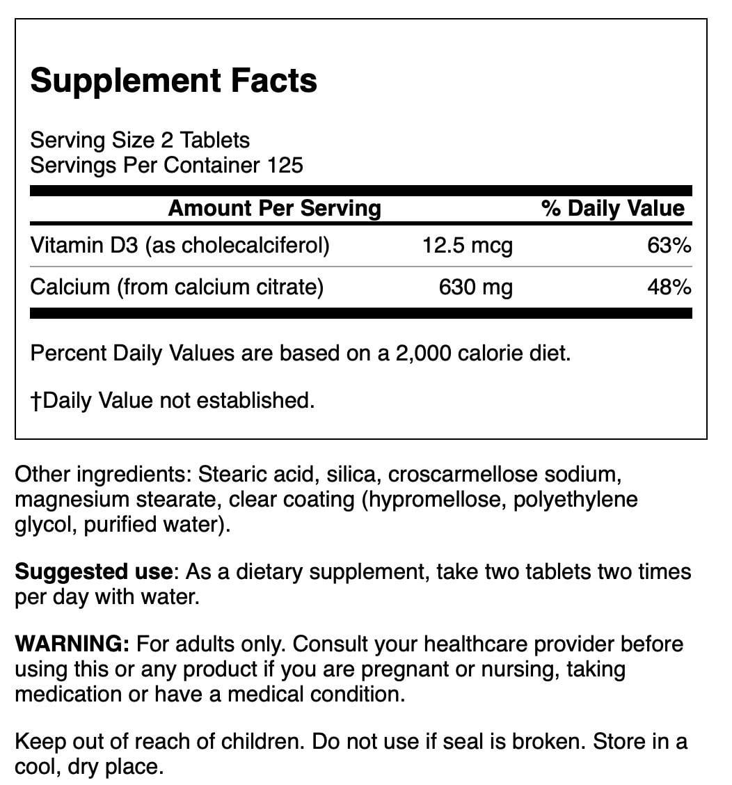 Swanson Calcium Citrate and Vitamin D 250 Tablets