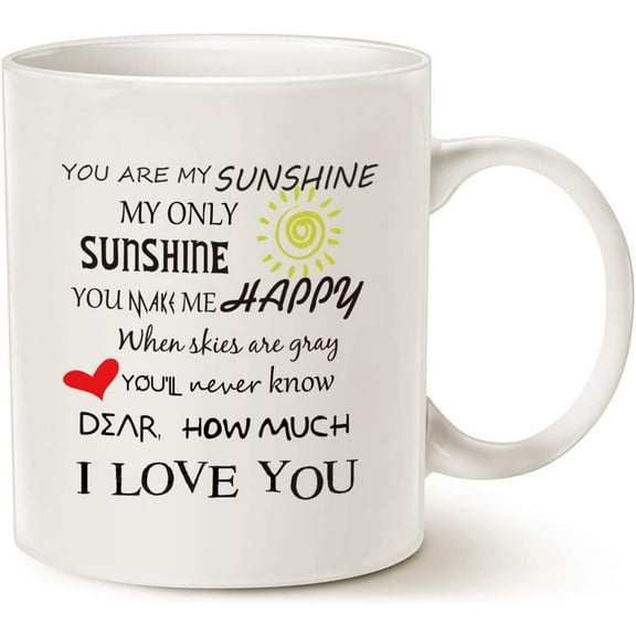 Inspirational Love Coffee Mug, You Are My Sunshine Word Art Typography Coffee Cup White, 11 Oz