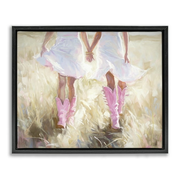 Stupell Industries Cowgirl Best Friends Novelty Painting Black Floater Framed Canvas Art Print Wall Art, 21 x 17