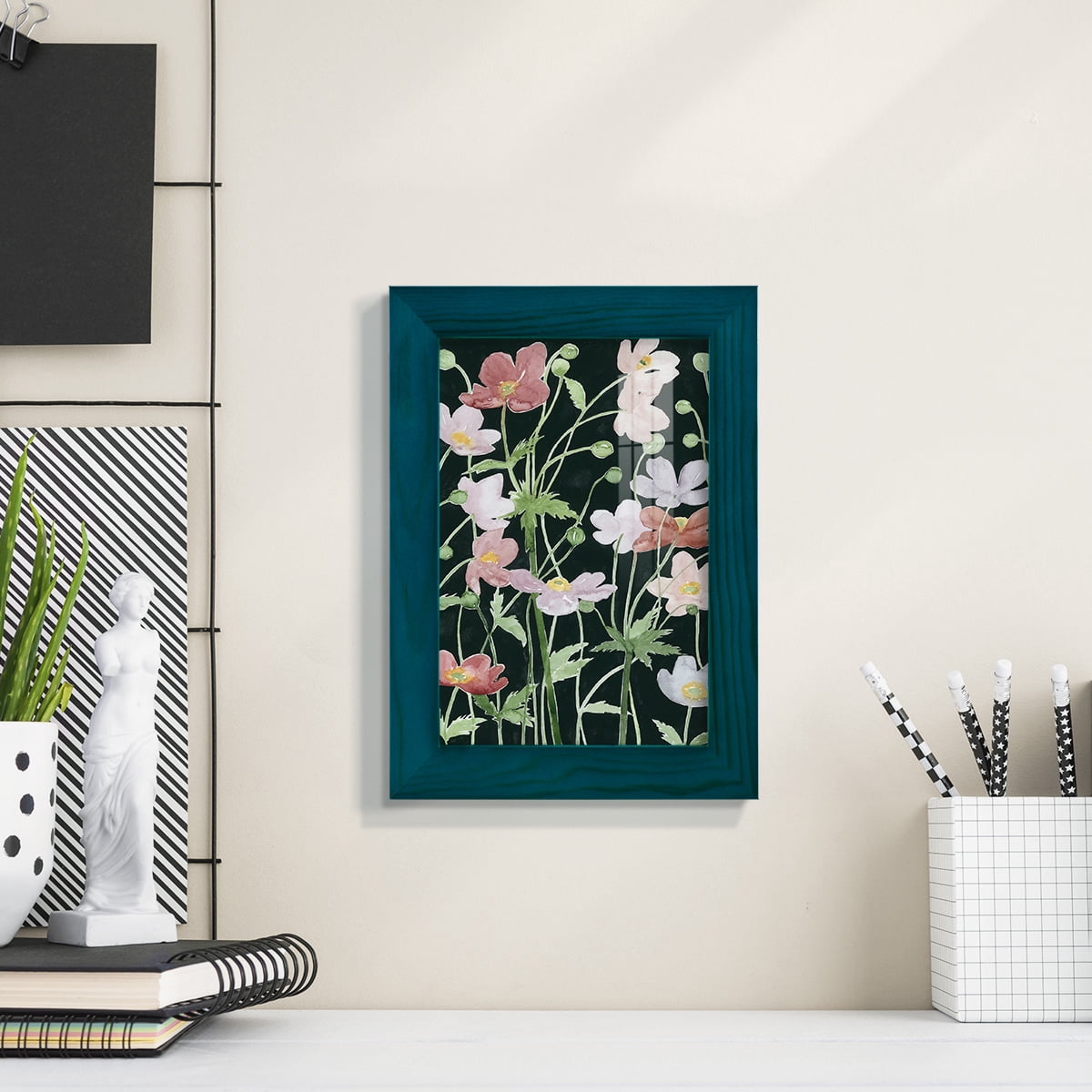 Anemone Dance III -Framed Print w/glass-Ocean Blue