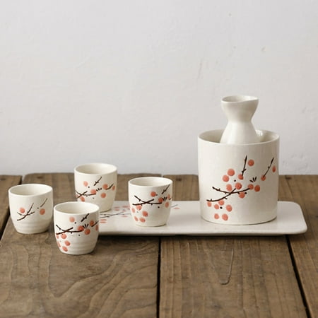 

Ceramic Sake Pot Cup Set Japanese Style Flower Pattern Sake Wine Cup Flagon Decanter Wine Separator Cooler Cellar CTP19011