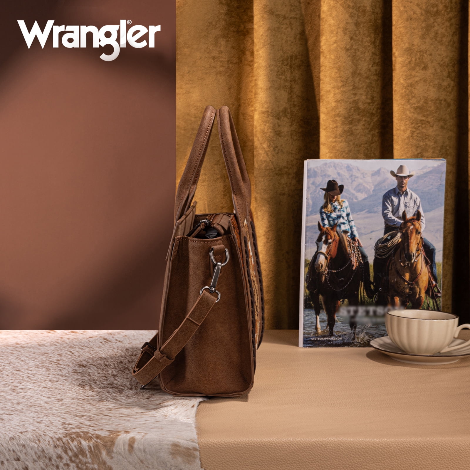 Montana West Wrangler Aztec Tote Bag for Women Western Shoulder Purse Stylish Top Handle Handbag, Brown