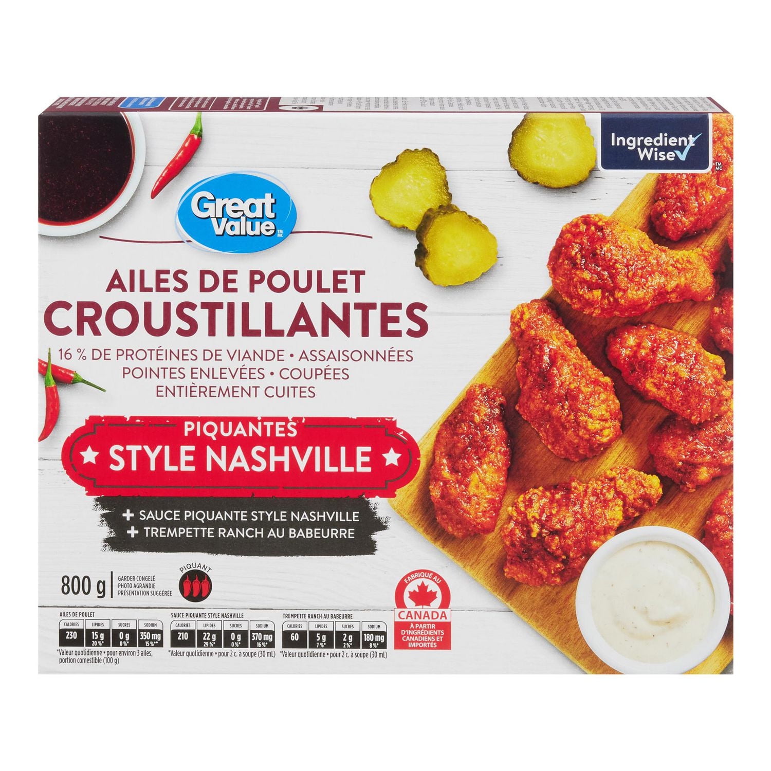 Ailes de poulet croustillantes et piquantes style Nashville Great Value 800g