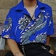 thumbnail image 3 of Camisas De Sport Para Hombre Camisa de solapa con estampado de dragón de verano de tendencia masculina, camisa refrescante cómoda de manga corta (Blue, M), 3 of 4