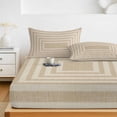 thumbnail image 6 of Twin XL Size Fitted Sheet Set - Beige White Geometric 2 Piece Bedding Sets 16" Deep Pocket Fitted Sheet with 1 Pillowcases, Square Minimalist Modern Vintage Brushed Microfiber Hotel Luxury Bed Sheets, 6 of 9