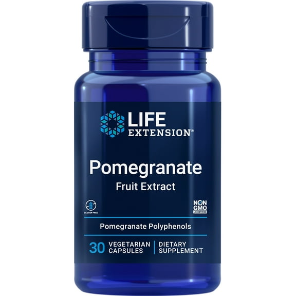 Life Extension Pomegranate Fruit Extract, 500 mg, antioxidant polyphenols for cardiovascular health, superfood, gluten free, non-GMO, vegetarian, 30 capsules