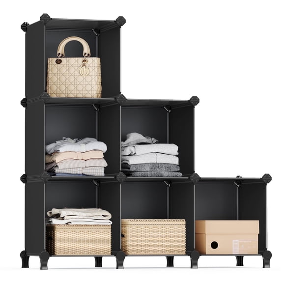 DIY 6 Cube Storage Organizer Cubbie Storage Modular Bookshelf for Living Room Black