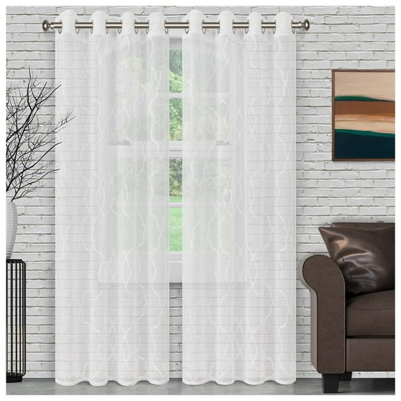 Lattice Embroidered Soft Diffused Light Airy Sheer Curtain Set White / 52"x108"