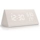 thumbnail image 1 of Reloj despertador digital de madera, reloj digital con repetición/fecha/temperatura y humedad - blanco ER, 1 of 5