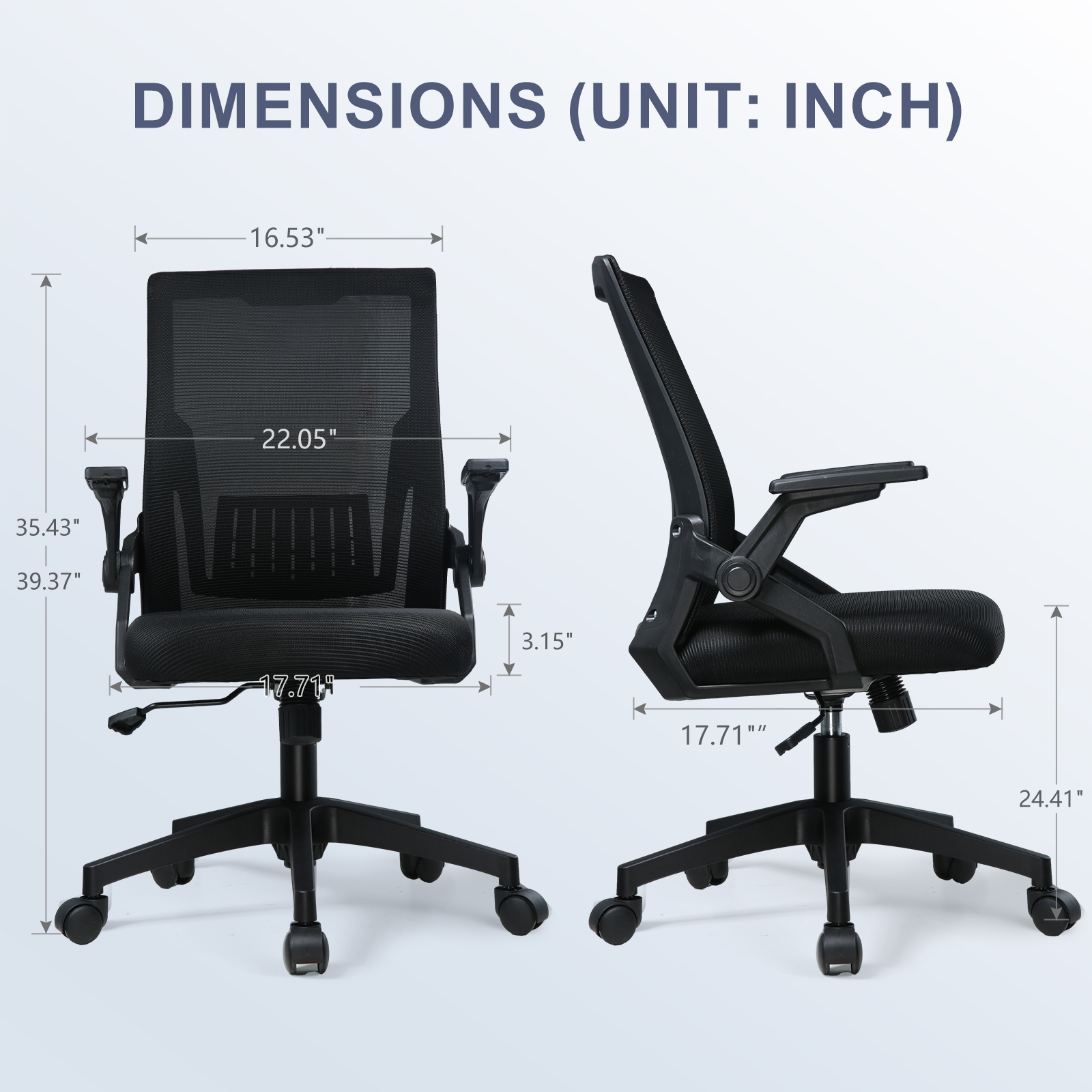 COMHOMA Mesh Office Chair with Flip-Up Armrests Mid Back Computer Chair, Black - image 4 of 8