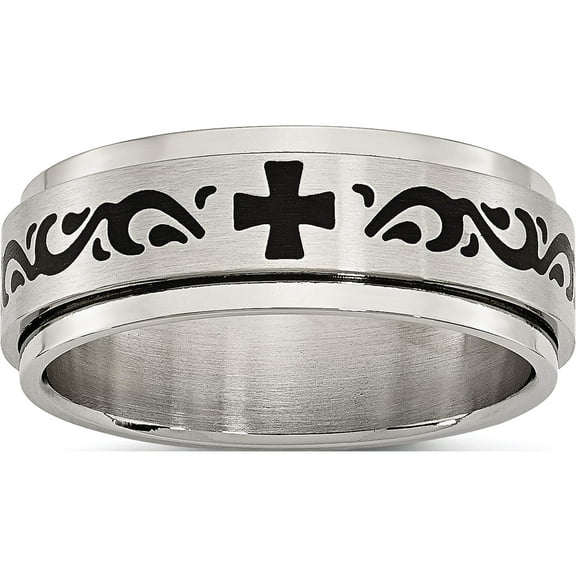 Stainless Steel Brushed/Polished Enamel Rotating Swirl Design 8mm Band (Size 8) Made In China sr214-8