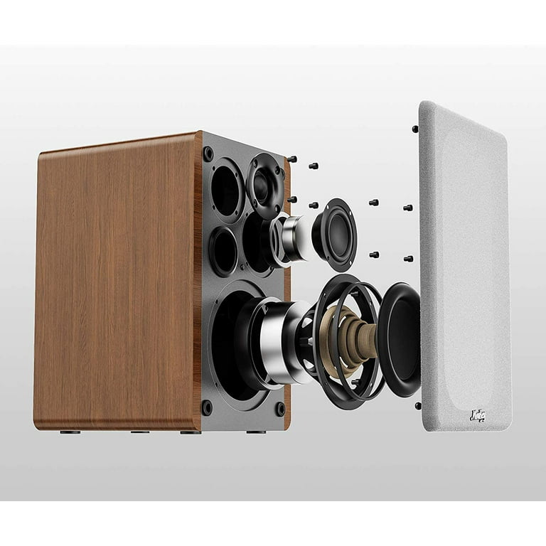Moukey Powered Bookshelf Speakers Pair- Bluetooth 5.0 Studio Monitors, 3  Way 4+2+1‘’ Speakers, Wooden 2.0 Stereo Active Speakers - 50 Watts RMS