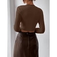 thumbnail image 2 of Women's Fitted Ribbed Crewneck Long Sleeve Crop Tops Tee Shirts, 2 of 4