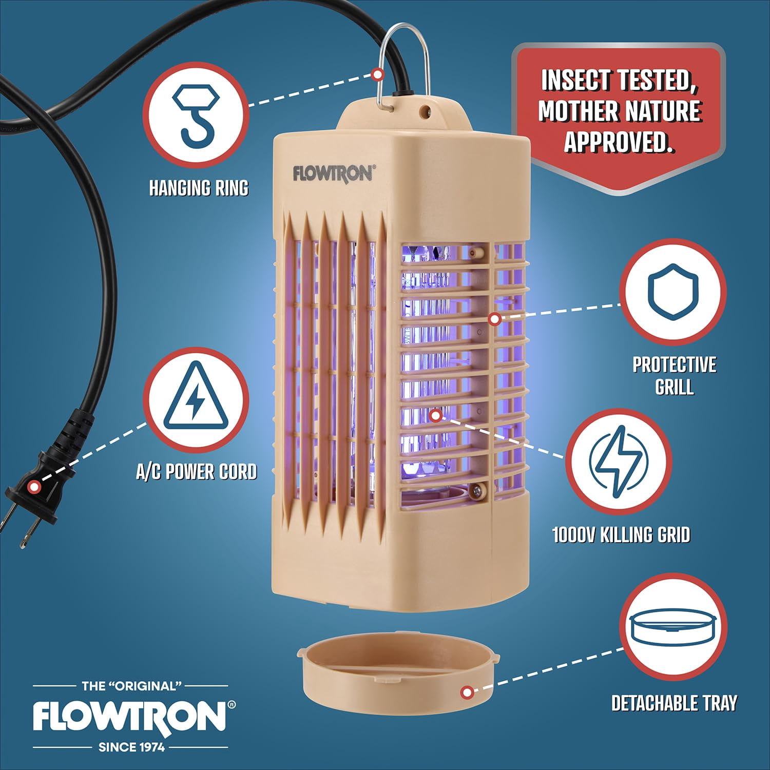 Flowtron Indoor Bug Zapper 1000V UV Light Mosquito & Fly Trap Plug-In for Home 160 Sq Ft