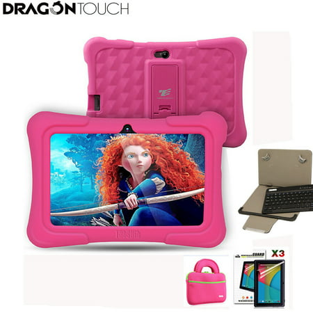 Dragon Touch Pink Y88X Plus 7 inch Kids Tablet Quad Core 8G ROM Android 6.0 Tablets With Children Apps + Tablet case + Screen Protector + keyboard for (Best Android Tablet Keyboard App)