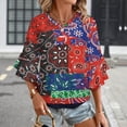thumbnail image 3 of Bandanna Women's V-Neck Blouse With 3/4 Ruffled Bell Sleeves Casual Top Ladies Blouses, 3 of 7