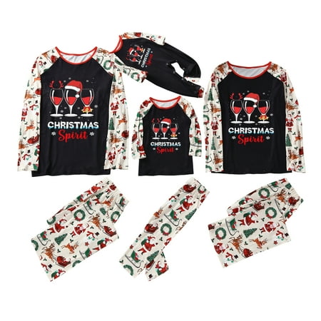 

Matching Christmas Family Pajamas Sets for Women Men Kids Xmas Santa Claus Print Pjs Plaid Long Sleeve Tops and Pants Holiday Sleepwear Merry Christmas Pjs Clothes Set Clearance Black Women S